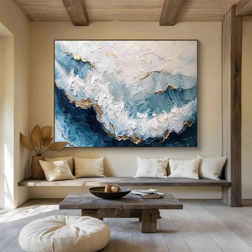 Textured Handmade Blue Sea Abstract Artwork CB5OT